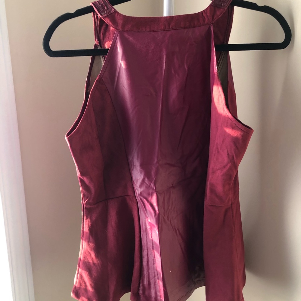 Go for zip front leather suede mix top